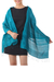 Silk shawl, 'Comforting Teal' - Handwoven Fringed Silk Shawl in Teal from Thailand (image 2b) thumbail