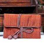 Silk blend jewelry roll, 'Enchanted Journey in Russet' - Hand Woven Silk and Rayon Blend Thai Jewelry Roll in Russet