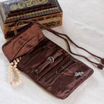 Silk blend jewelry roll, 'Enchanted Journey in Russet' - Hand Woven Silk and Rayon Blend Thai Jewelry Roll in Russet