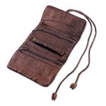Silk blend jewelry roll, 'Enchanted Journey in Russet' - Hand Woven Silk and Rayon Blend Thai Jewelry Roll in Russet