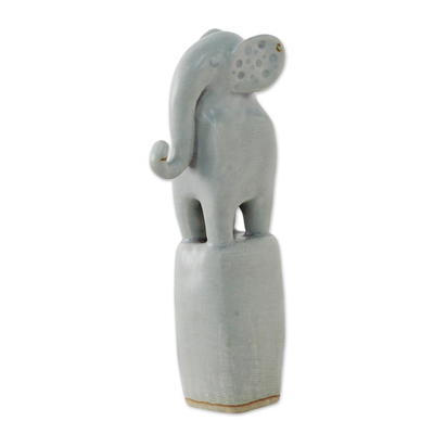 Ceramic Elephant Sculpture in White from Thailand