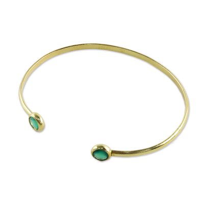 Gold plated chalcedony cuff bracelet, 'Thai Fashion' - Gold Plated Dyed Chalcedony Cuff Bracelet from Thailand