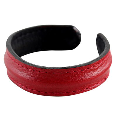 Hand Crafted Unisex Red Leather Cuff Bracelet from Thailand