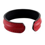 Leather cuff bracelet, 'Simply Red' - Hand Crafted Unisex Red Leather Cuff Bracelet from Thailand