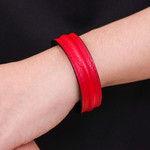 Leather cuff bracelet, 'Simply Red' - Hand Crafted Unisex Red Leather Cuff Bracelet from Thailand