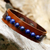 Men's lapis lazuli wristband bracelet, 'Rock Party' - Men's Lapis Lazuli and Leather Thai Wristband Bracelet (image 2) thumbail