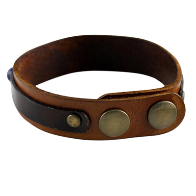 Lapislazuli-Armband für Herren - Herren-Thai-Armband aus Lapislazuli und Leder