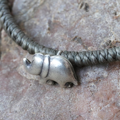 Silver pendant bracelet, 'Darling Elephant in Grey' - Karen Silver Elephant Bracelet in Grey from Thailand
