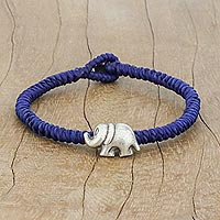 Silver pendant bracelet, 'Darling Elephant in Blue' - Karen Silver Elephant Bracelet in Blue from Thailand