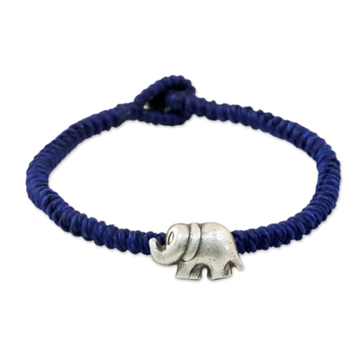 Karen Silver Elephant Bracelet in Blue from Thailand