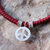 Silver wristband bracelet, 'Peaceful Charm in Red' - Karen Silver Peace Wristband Bracelet in Red from Thailand