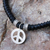 Silver wristband bracelet, 'Peaceful Charm in Black'` - Karen Silver Peace Wristband Bracelet in Black from Thailand