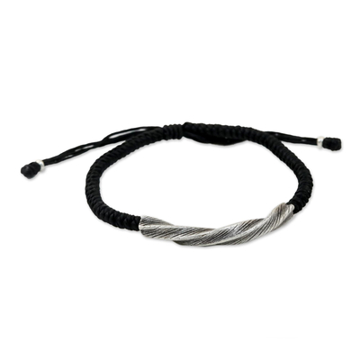 Karen Silver Wristband Bracelet in Black from Thailand