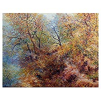 'Thai Autumn at Ob Khan' (2016) - Signed Stretched Impressionist Painting of Vibrant Trees