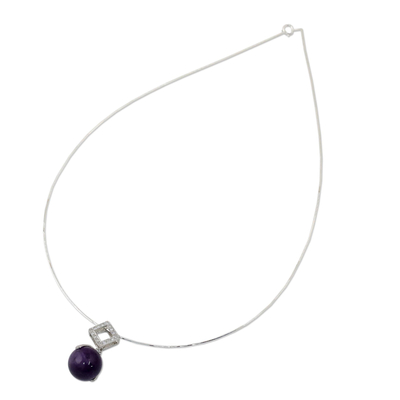 Amethyst pendant necklace, 'Moonlight Grace' - Amethyst Minimalist Pendant Necklace from Thailand