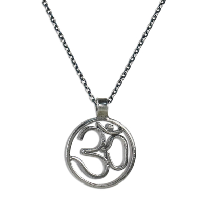 Sterling silver pendant necklace, 'Believe in Om' - Sterling Silver Om Pendant Necklace with Gold Accent