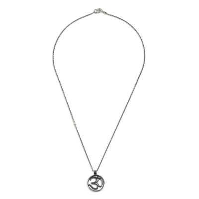 Sterling silver pendant necklace, 'Believe in Om' - Sterling Silver Om Pendant Necklace with Gold Accent