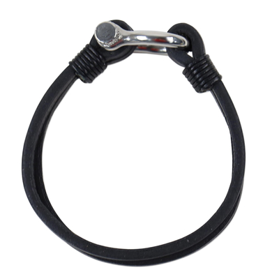 Leather Wristband Bracelet in Black from Thailand