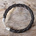 Men's Thai Brown Leather Braided Bracelet with Silver Clasp, 'Sophisticated Braid'
