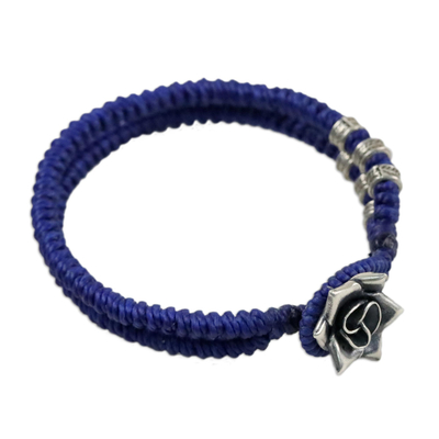 Karen Silver Rose Wristband Bracelet in Blue from Thailand