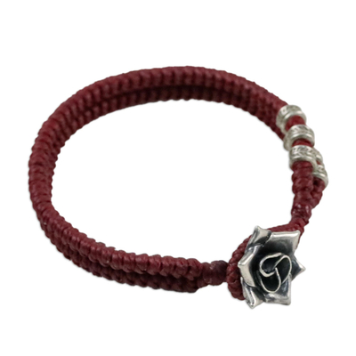 Pulsera de pulsera de plata - Brazalete Karen Silver Rose Wristband en rojo de Tailandia