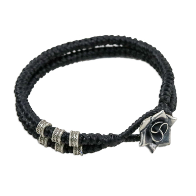 Karen Silver Rose Wristband Bracelet in Black from Thailand