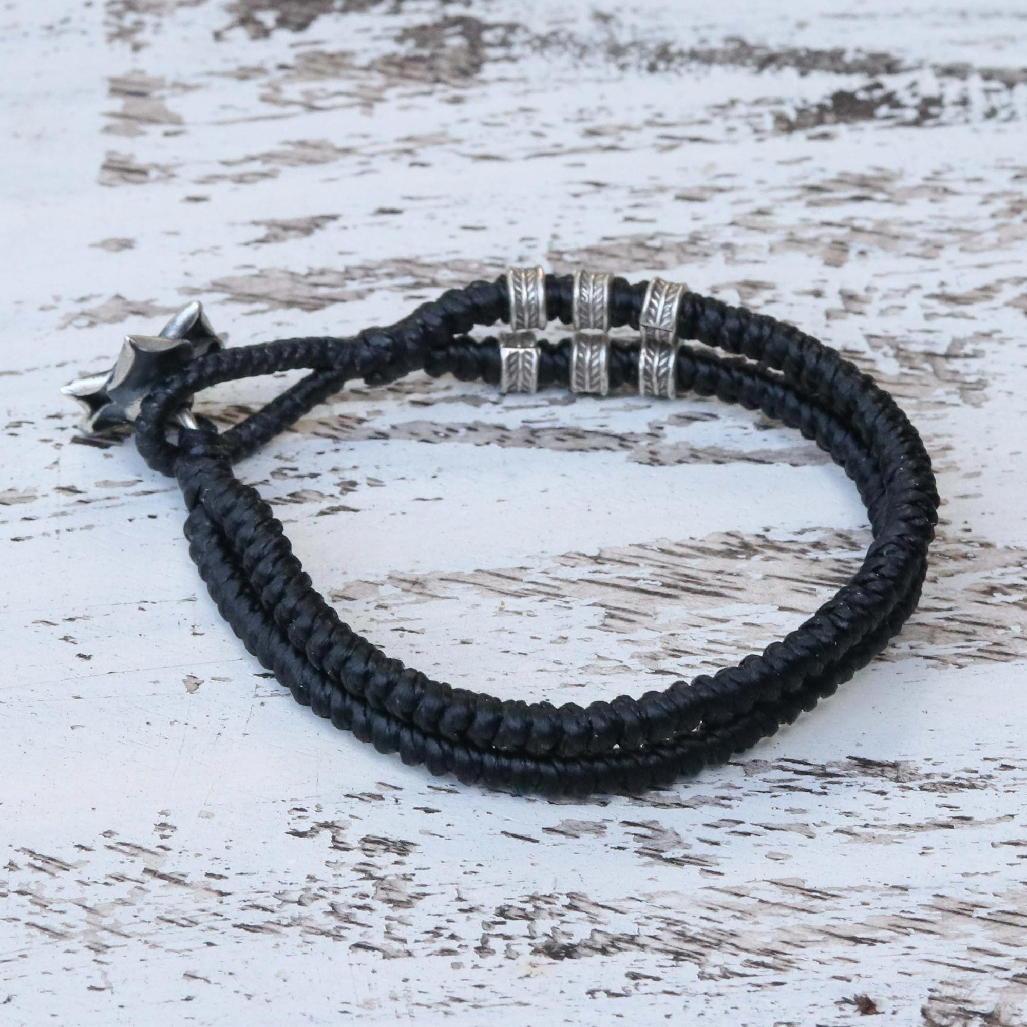 Karen Silver Rose Wristband Bracelet in Black from Thailand - Rosy ...