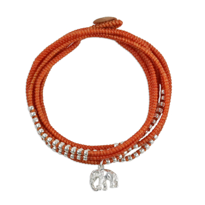 Silbernes Wickelarmband - Karen Silbernes Elefanten-Wickelarmband in Orange aus Thailand