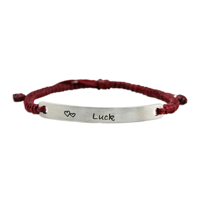 Sterling silver pendant bracelet, 'Lucky Red' - Sterling Silver Good Luck Pendant Bracelet from Thailand