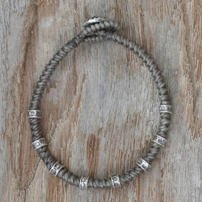 Silver accented wristband bracelet, 'Good Living' - Braided Wristband Bracelet with Karen Silver from Thailand