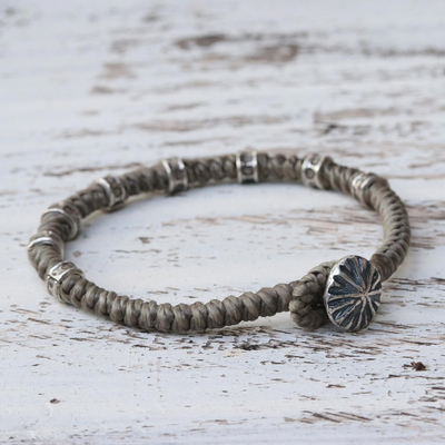 Silver accented wristband bracelet, 'Good Living' - Braided Wristband Bracelet with Karen Silver from Thailand