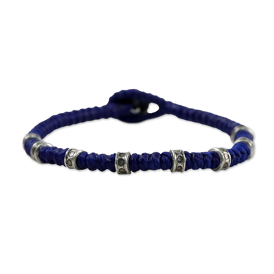 Wristband Bracelet with Karen Silver in Blue from Thailand