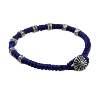 Silver accented wristband bracelet, 'Good Living in Blue' - Wristband Bracelet with Karen Silver in Blue from Thailand