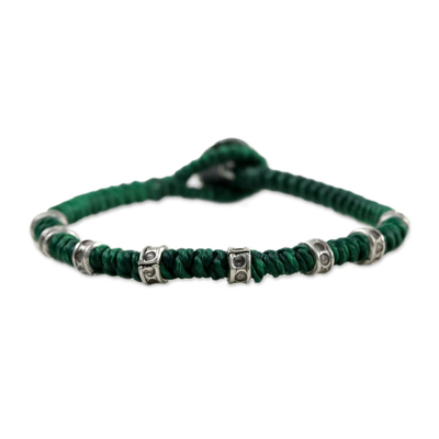 Wristband Bracelet with Karen Silver in Green from Thailand