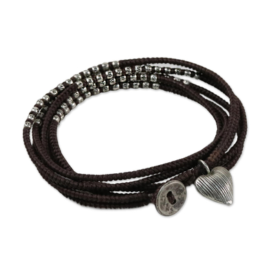 21-Inch Brown Cord Wrap Bracelet with Hill Tribe Silver