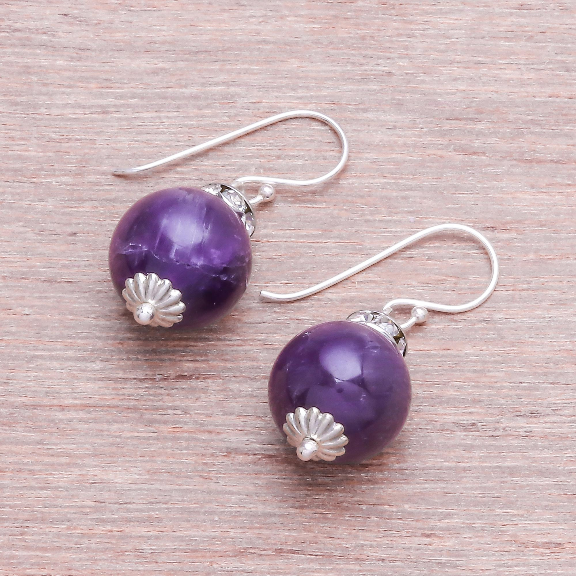 Amethyst and 925 Silver Dangle Earrings from Thailand - Perfect Orbs ...