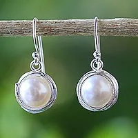 Cultured pearl dangle earrings, 'Pearl Radiance' - Cultured Pearl Dangle Earrings from Thailand