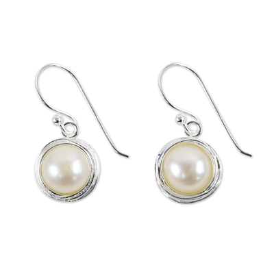 Cultured pearl dangle earrings, 'Pearl Radiance' - Cultured Pearl Dangle Earrings from Thailand