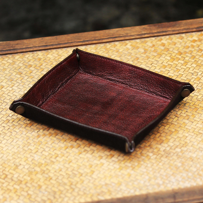 Leather catchall, 'Russet Chocolate' - Handcrafted Thai Leather Catchall in Russet and Chocolate