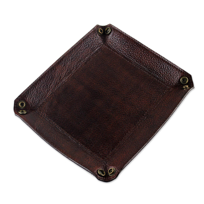 Leather catchall, 'Russet Chocolate' - Handcrafted Thai Leather Catchall in Russet and Chocolate