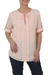 Lace accent blouse, 'Noble Grace in Petal Pink' - Pink Polyester Long Sleeve Tie Neck Blouse from Thailand