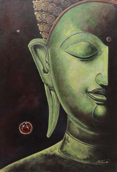 Original Signed Painting of a Jade Buddha from Thailand