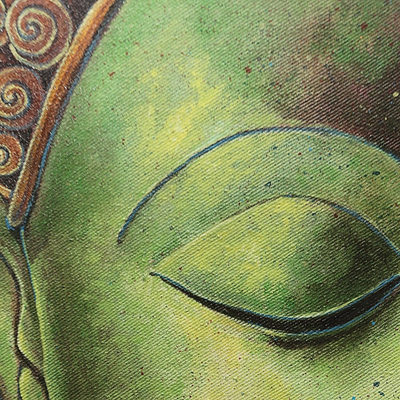 'The Calmness III' - Original Signed Painting of a Jade Buddha from Thailand