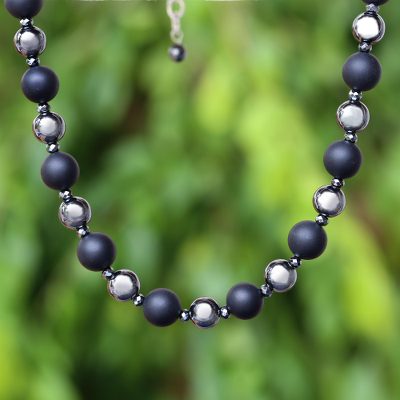 Onyx and hematite beaded necklace, 'Dark Cosmos' - Onyx and Hematite Beaded Necklace from Thailand