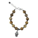 Jasper beaded bracelet, 'Stellar Hamsa' - Jasper and Sterling Silver Hamsa Bracelet from Thailand