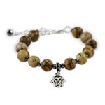 Jasper beaded bracelet, 'Stellar Hamsa' - Jasper and Sterling Silver Hamsa Bracelet from Thailand