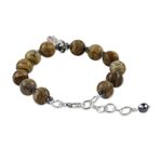 Jasper beaded bracelet, 'Stellar Hamsa' - Jasper and Sterling Silver Hamsa Bracelet from Thailand