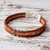 Silver accent braided bracelet, 'Tan Textural Contrast' - Brown and Tan Leather Bracelet with Hill Tribe Silver (image 2c) thumbail