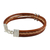 Silver accent braided bracelet, 'Tan Textural Contrast' - Brown and Tan Leather Bracelet with Hill Tribe Silver (image 2d) thumbail