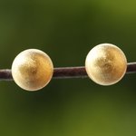 Gold plated sterling silver stud earrings, 'Gold Satin Orbs' - 18k Gold Plated Sterling Silver Stud Earrings from Thailand